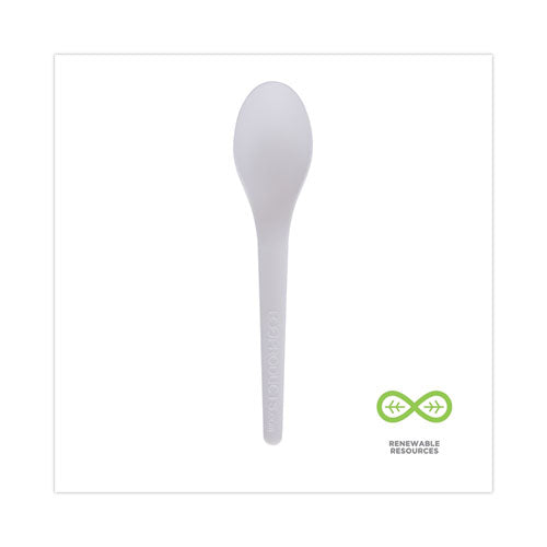 Plantware Compostable Cutlery, Spoon, 6", Pearl White, 50/pack, 20 Pack/carton.