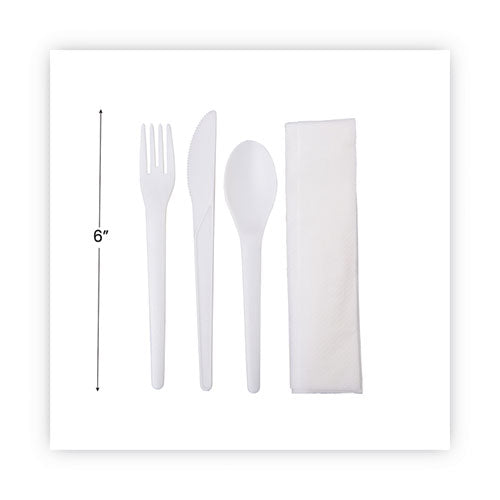 Plantware Compostable Cutlery Kit, Knife/fork/spoon/napkin, 6", Pearl White, 250 Kits/carton.