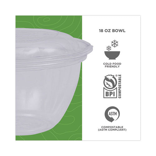 Renewable And Compostable Containers, 18 Oz,5.5" Diameter X 2.3"h, Clear, Plastic, 150/carton