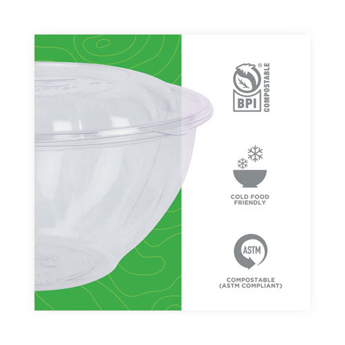 Renewable And Compostable Salad Bowls With Lids, 32 Oz, Clear, Plastic, 50/pack, 3 Packs/carton.