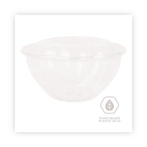 Renewable And Compostable Salad Bowls With Lids, 32 Oz, Clear, Plastic, 50/pack, 3 Packs/carton.