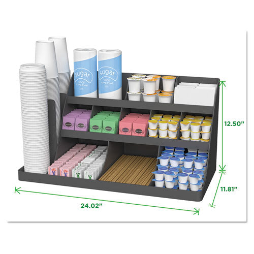 Extra Large Coffee Condiment And Accessory Organizer, 14 Compartment, 24 X 11.8 X 12.5, Black.