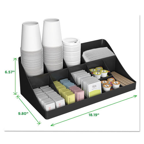 11-compartment Coffee Condiment Organizer, 18.25 X 6.63 X 9.78, Black.