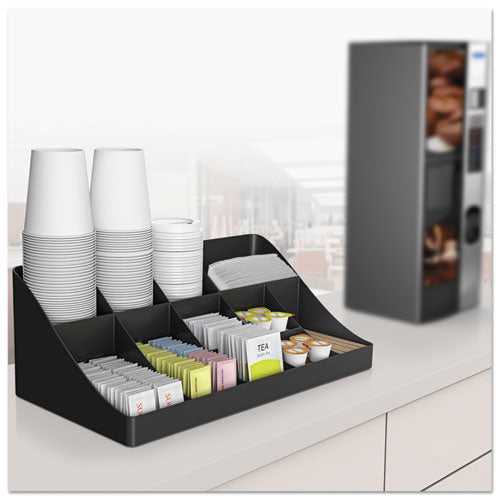 11-compartment Coffee Condiment Organizer, 18.25 X 6.63 X 9.78, Black.