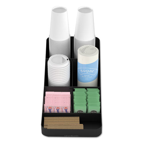 Trove Seven-compartment Coffee Condiment Organizer, 7.75 X 16 X 5.25, Black.