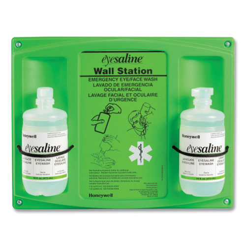 Double Bottle Sterile Saline Eye Wash Wall Station, 16 Oz Bottles, 2 Bottles/station, 4 Stations/carton.