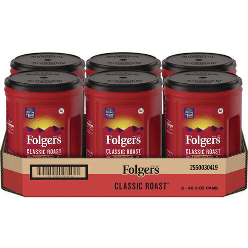 Classic Roast Ground Coffee, 40.3 Oz Canister, 6/carton.