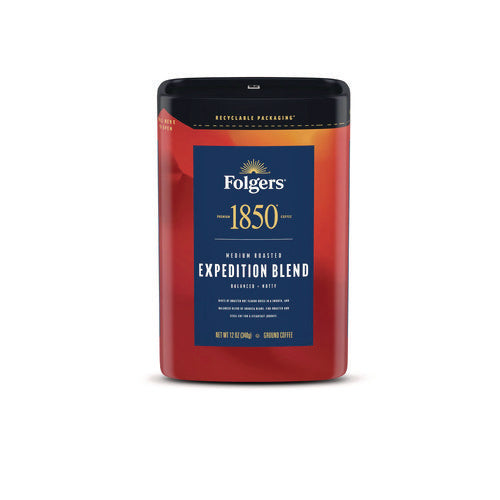 Folgers 1850 Coffee Expedition Blend, Ground, 12 oz Canister, 6-Pack Carton – Bold, Smooth Coffee for Adventurous Tastes