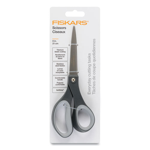 Everyday Titanium Softgrip Scissors, 8" Long, 3.1" Cut Length, Straight Dark Gray Handle.