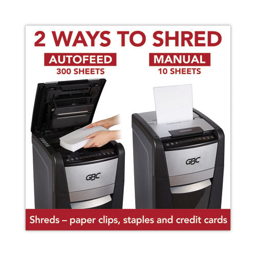 Autofeed+ 300x Super Cross-cut Office Shredder, 300 Auto/10 Manual Sheet Capacity.