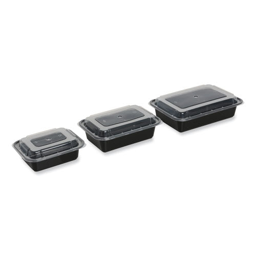 Microwavable Food Container With Lid, Rectangular, 16 Oz, 7.48 X 5.03 X 2.04, Black/clear, Plastic, 15/carton