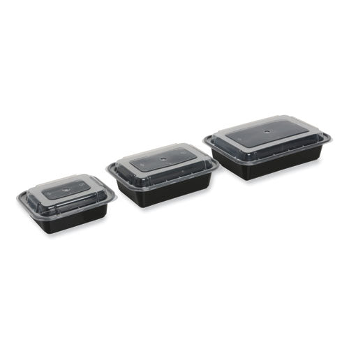 Microwavable Food Container- With Lid, Rectangular, 28 Oz, 8.81 X 6.02 X 2.04, Black/clear, Plastic, 150/carton