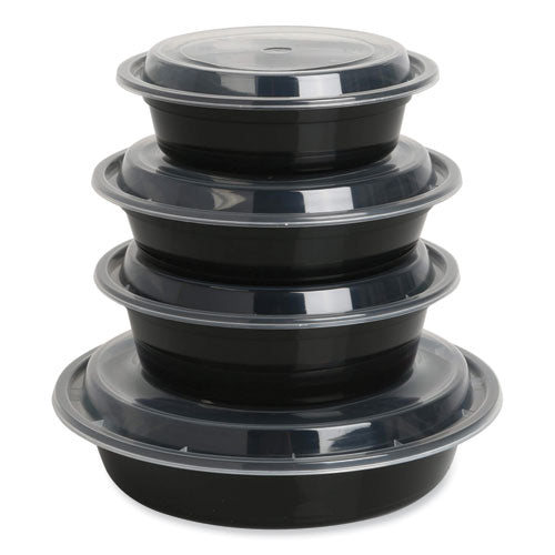 Microwavable Food Container With Lid, Round, 16 Oz, 6.29 X 6.29 X 1.96,  Black/clear, Plastic, 150/carton