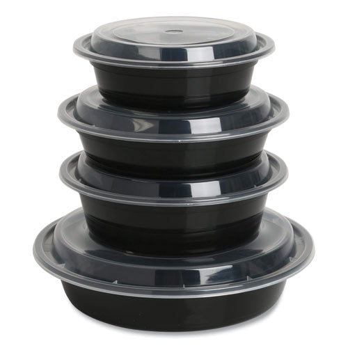 Microwavable Food Container -With Lid, Round, 32 Oz, 7.28 X 7.28 X 2.55, Black/clear, Plastic, 150/carton