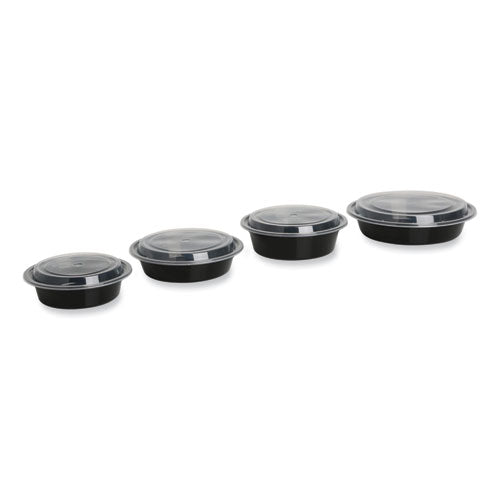 Microwavable Food -Container With Lid, Round, 48 Oz, 8.85 X 8.85 X 2.24, Black/clear, Plastic, 150/carton