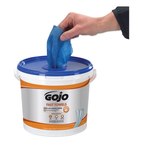 Fast Towels Hand Cleaning Towels, 9 X 10, Fresh Citrus, Blue, 225/bucket, 2 Buckets/carton.