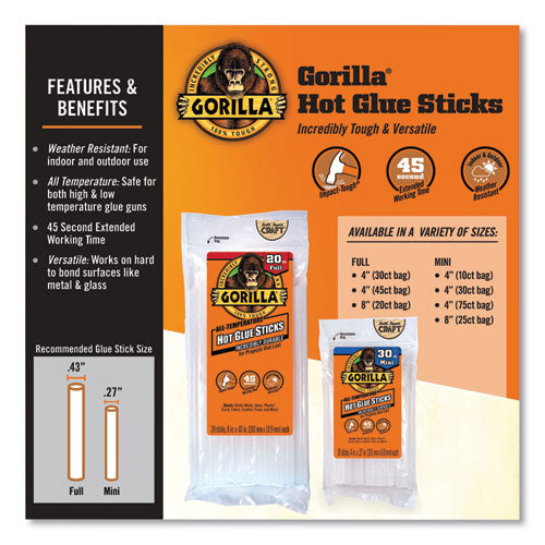 Hot Glue Sticks, 0.43" Dia X 4", Dries Clear, 45/pack.