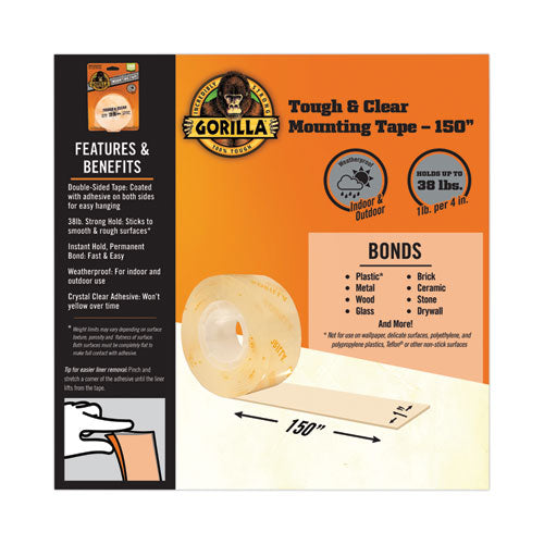 Tough & Clear Double-sided Mounting Tape,Permanent, Holds Up To 0.25 Lb Per Inch, 1" X 12.5 Ft, Clear