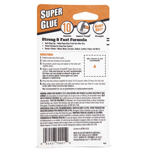 Super Glue, 0.53 Oz, Dries Clear, 4/carton.