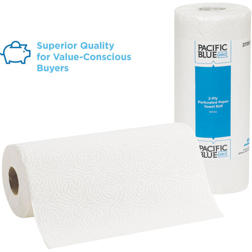 Pacific Blue Select Two-ply Perforated Paper Kitchen Roll Towels, 2-ply, 11 X 8.8, White, 85/roll, 30 Rolls/carton.