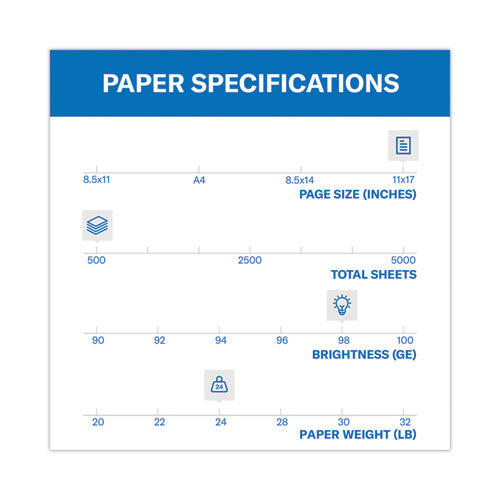 Premium Laser Print Paper, 98 Bright, 24 Lb Bond Weight, 11 X 17, White, 500/ream.