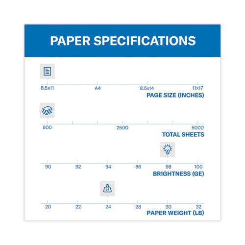 Premium Laser Print Paper, 98 Bright, 3-hole, 24 Lb Bond Weight, 8.5 X 11, White, 500/ream.