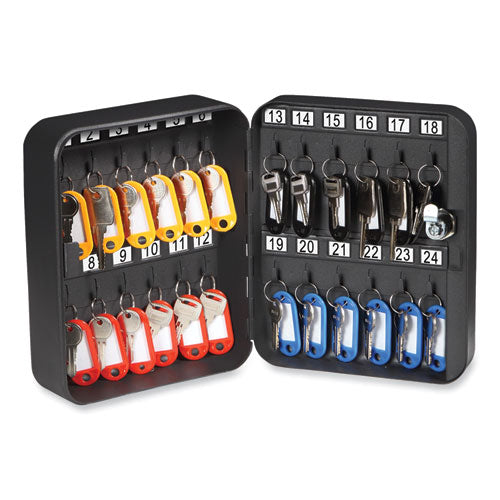 24-slot Key Box, 6.3 X 2.9 X 7.8, Steel, Black.