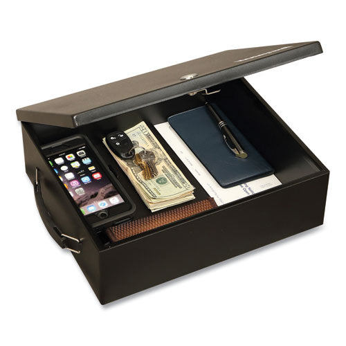 Large Cash Management Box, Key Lock, 11 X 14.3 X 4.3, Steel, Black.