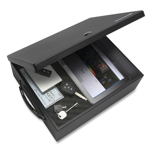 Large Cash Management Box, Key Lock, 11 X 14.3 X 4.3, Steel, Black.