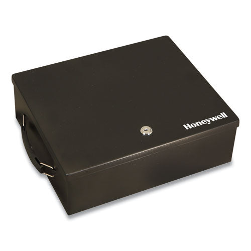 Large Cash Management Box, Key Lock, 11 X 14.3 X 4.3, Steel, Black.