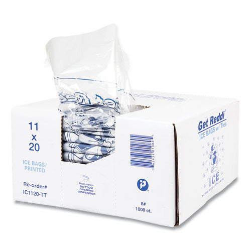 Ice Bags With Twist-ties, Ice: Penguin Icon Labeling, 8 Lb Capacity, 11" X 20", Clear, 1,000/carton.