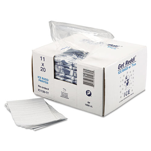 Ice Bags With Twist-ties, Ice: Penguin Icon Labeling, 8 Lb Capacity, 11" X 20", Clear, 1,000/carton.