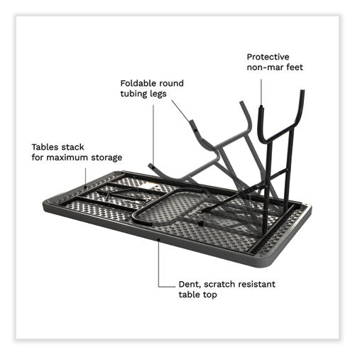 Indestructable Commercial Folding Table, Rectangular,48" X 24" X 29", Charcoal Top, Charcoal Base/legs