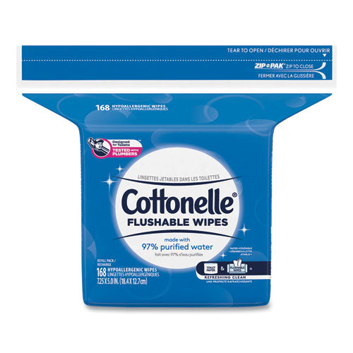 Fresh Care Flushable Cleansing Cloths, 1-ply, 5 X 7.25, White, 168/pack, 8 Packs/carton.