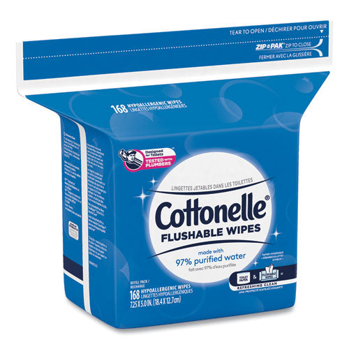 Fresh Care Flushable Cleansing Cloths, 1-ply, 5 X 7.25, White, 168/pack, 8 Packs/carton.