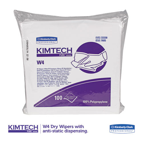 W4 Critical Task Wipers, Flat Double Bag, 12 X 12, Unscented, White, 100/bag, 5 Bags/carton