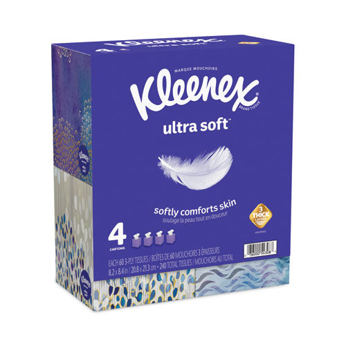 Ultra Soft Facial Tissue, 3-ply, White,60 Sheets/box, 4 Boxes/pack, 3 Packs/carton