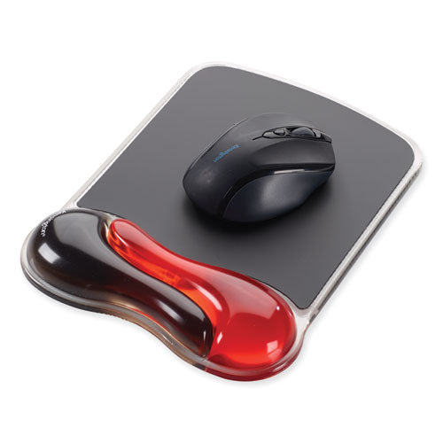 Duo Gel Wave Mouse Pad With Wrist Rest, 9.37 X 13, Red.