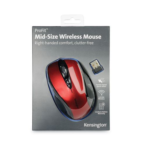 Pro Fit Mid-size Wireless Mouse, 2.4 Ghz Frequency/30 Ft Wireless Range, Right Hand Use, Ruby Red.