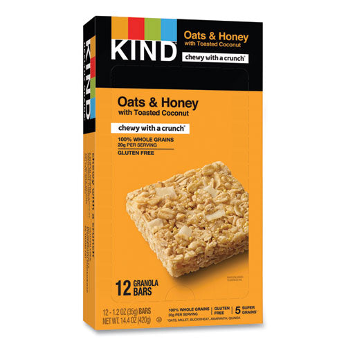 Healthy Grains Bar, Oats And Honey With Toasted Coconut, 1.2 Oz, 12/box.