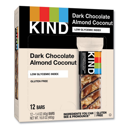 Fruit And Nut Bars, Dark Chocolate Almond And Coconut, 1.4 Oz Bar, 12/box.