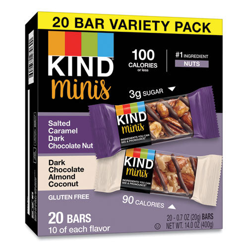 Minis, Salted Caramel And Dark Chocolate Nut/dark Chocolate Almond And Coconut,0.7 Oz, 20/pack