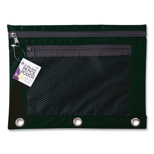 Two-pocket Binder-insertable Pencil Pouch With Mesh Front, 11 X 9, Black, 6/pack.