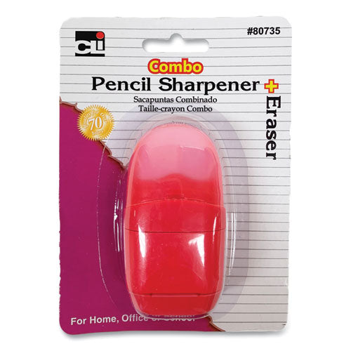 One-hole Pencil Sharpener/eraser Combo, 1" X 0.75", Randomly Assorted Colors.