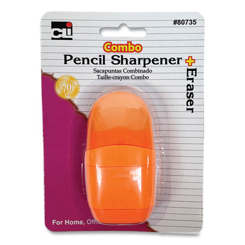 One-hole Pencil Sharpener/eraser Combo, 1" X 0.75", Randomly Assorted Colors.