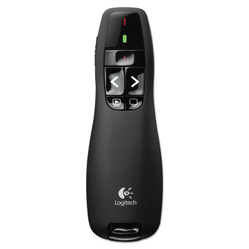 R400 Wireless Presentation Remote With Laser Pointer, Class 2, 50 Ft Range, Matte Black.