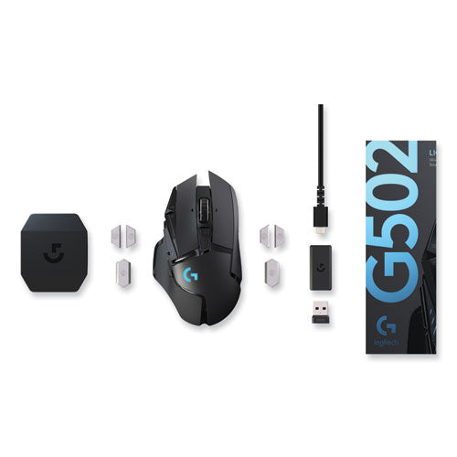 G502 Lightspeed Wireless Gaming Mouse,  2.4 Ghz Frequency/33 Ft Wireless Range, Right Hand Use, Black