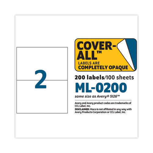 Cover-all Opaque Laser/inkjet Shipping Labels, Internet Format,5.5 X 8.5, White, 2 Labels/sheet, 100 Sheets/box