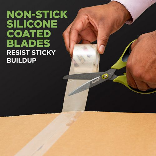 Non-stick Unboxing Scissors, 8" Long, 2.7" Cut Length, Straight Green/black Handle.