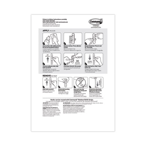 General Purpose Hooks, Medium, Plastic, White, 3 Lb Capacity, 37 Hooks And 48 Strips/pack.
